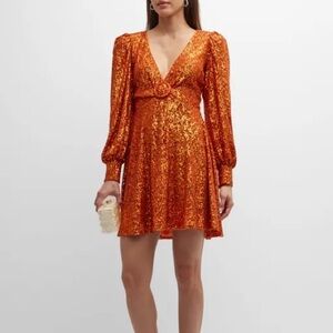 One33 Social Embellished Deep V-Neck Plunge Sequin Mini Cocktail Dress 🧡🔥